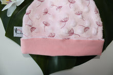 Charger l'image dans la galerie, Bonnet Lutin "Fleur de Pissenlits fond rose en Minky"